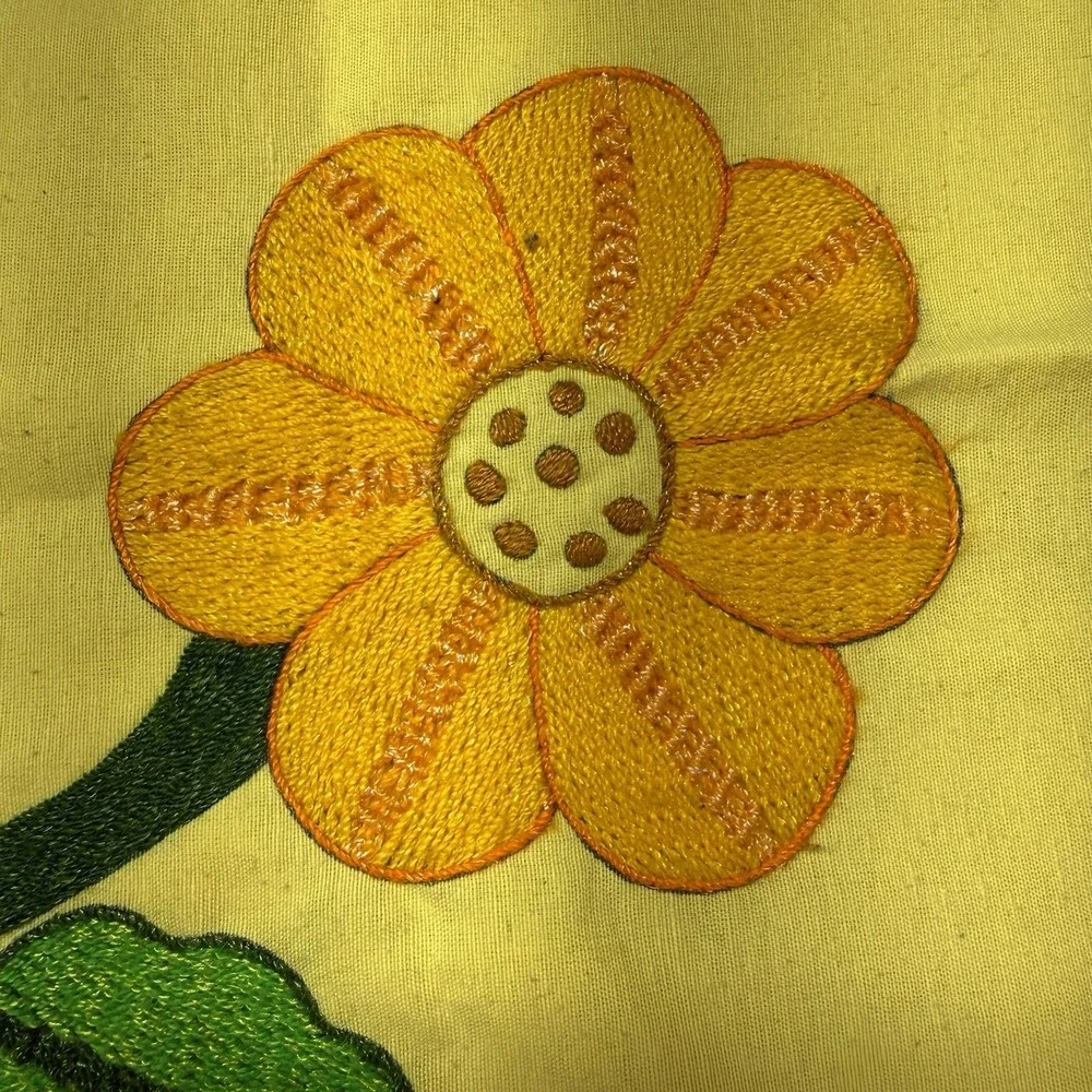 Vintage Cottagecore Hand Embroidered Pillowcase Set Standard Lot of 2 Yellow